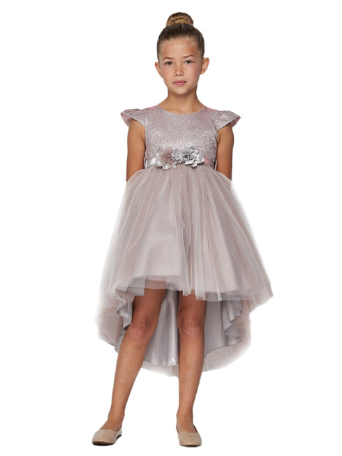 Cinderella Couture Big Girls Mauve Glitter Hi-Low Junior Bridesmaid Dress 8-12 - SophiasStyle.com